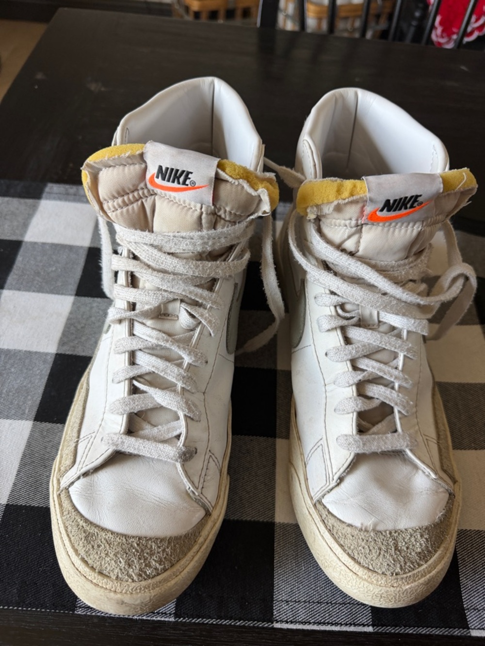 Nike White High-Top Sneakers with Yellow and Orange Details